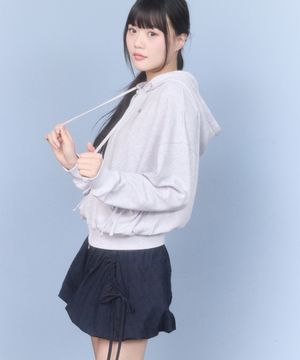 체리 아플리케 후드 집업 [멜란지 그레이]