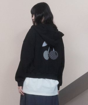 체리 아플리케 후드 집업 [블랙]