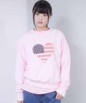 체리 USA 하트 아플리케 루즈핏 스웻셔츠 [라이트 핑크]