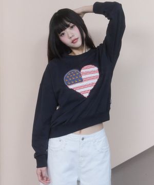 체리 USA 하트 아플리케 루즈핏 스웻셔츠 [다크 네이비]