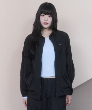 리본 디테일 루즈핏 윈드브레이커 [블랙]