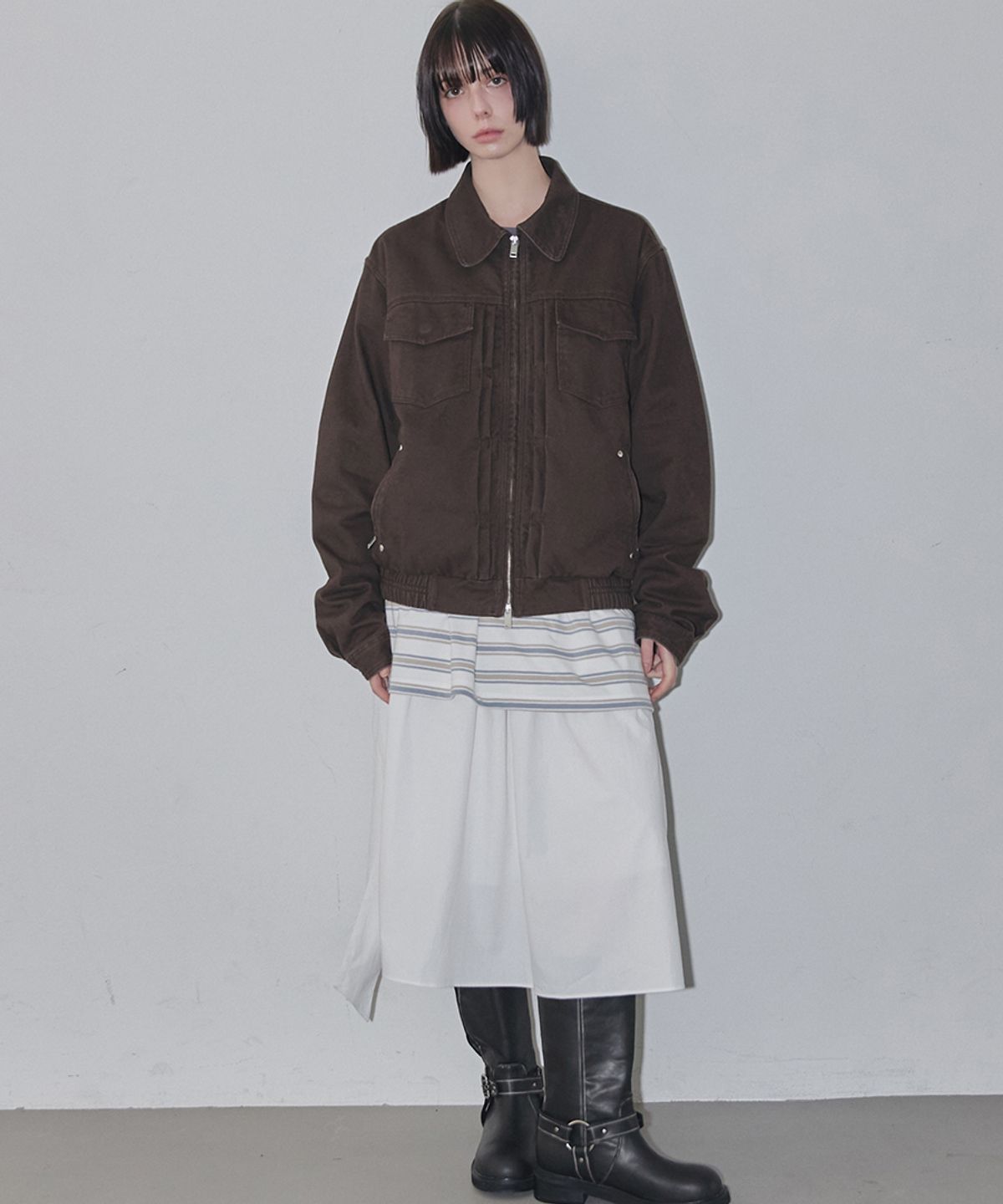 렌세(RENSE) Studded Trucker Jacket Brown