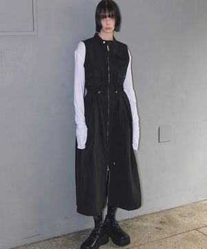 Multi-Pocket Long Dress Black