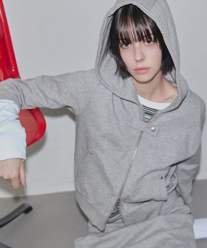 Contrast Hoodie Zip-Up Melange Gray