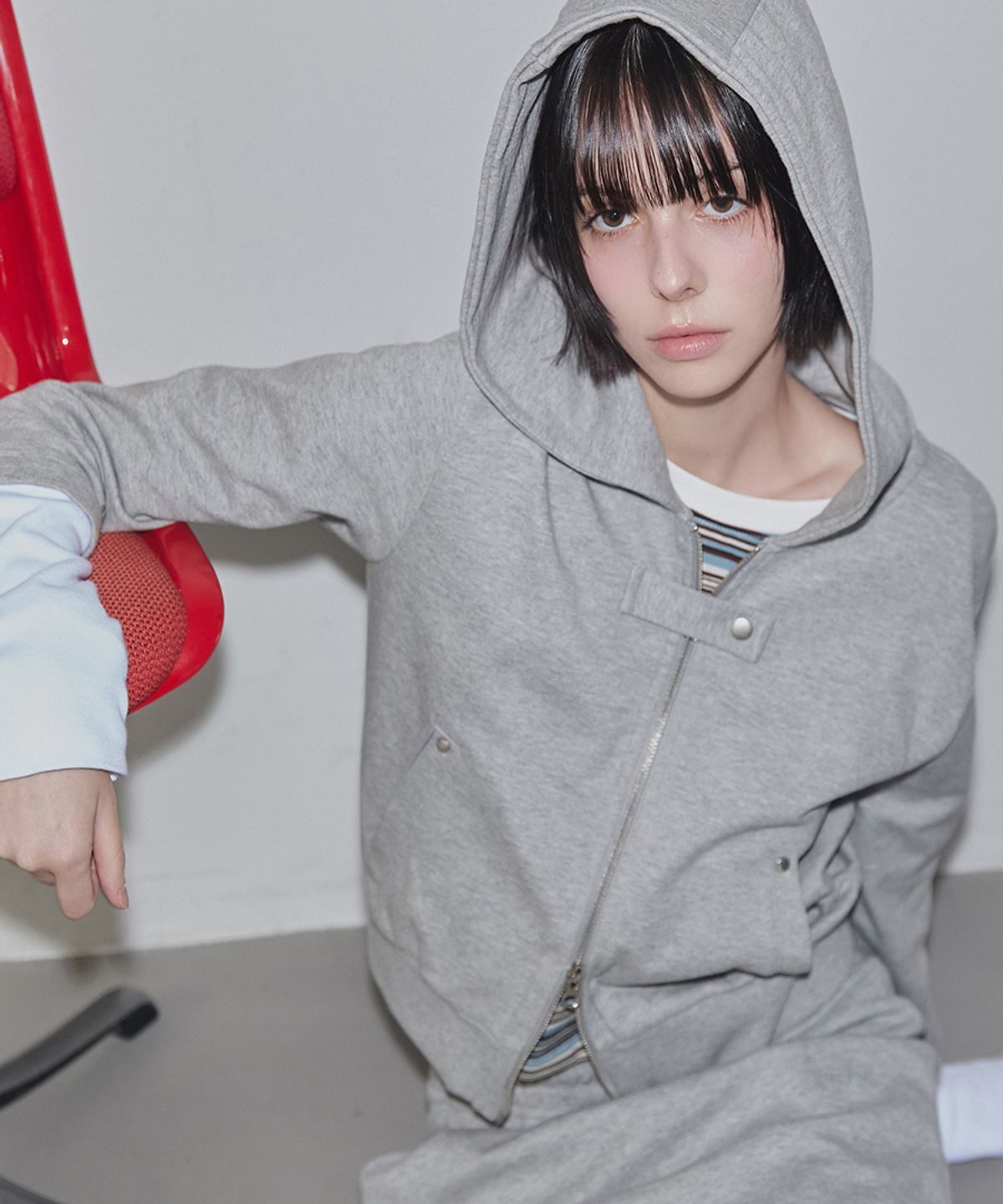렌세(RENSE) Contrast Hoodie Zip-Up Melange Gray