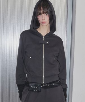 Contrast Hoodie Zip-Up Charcoal