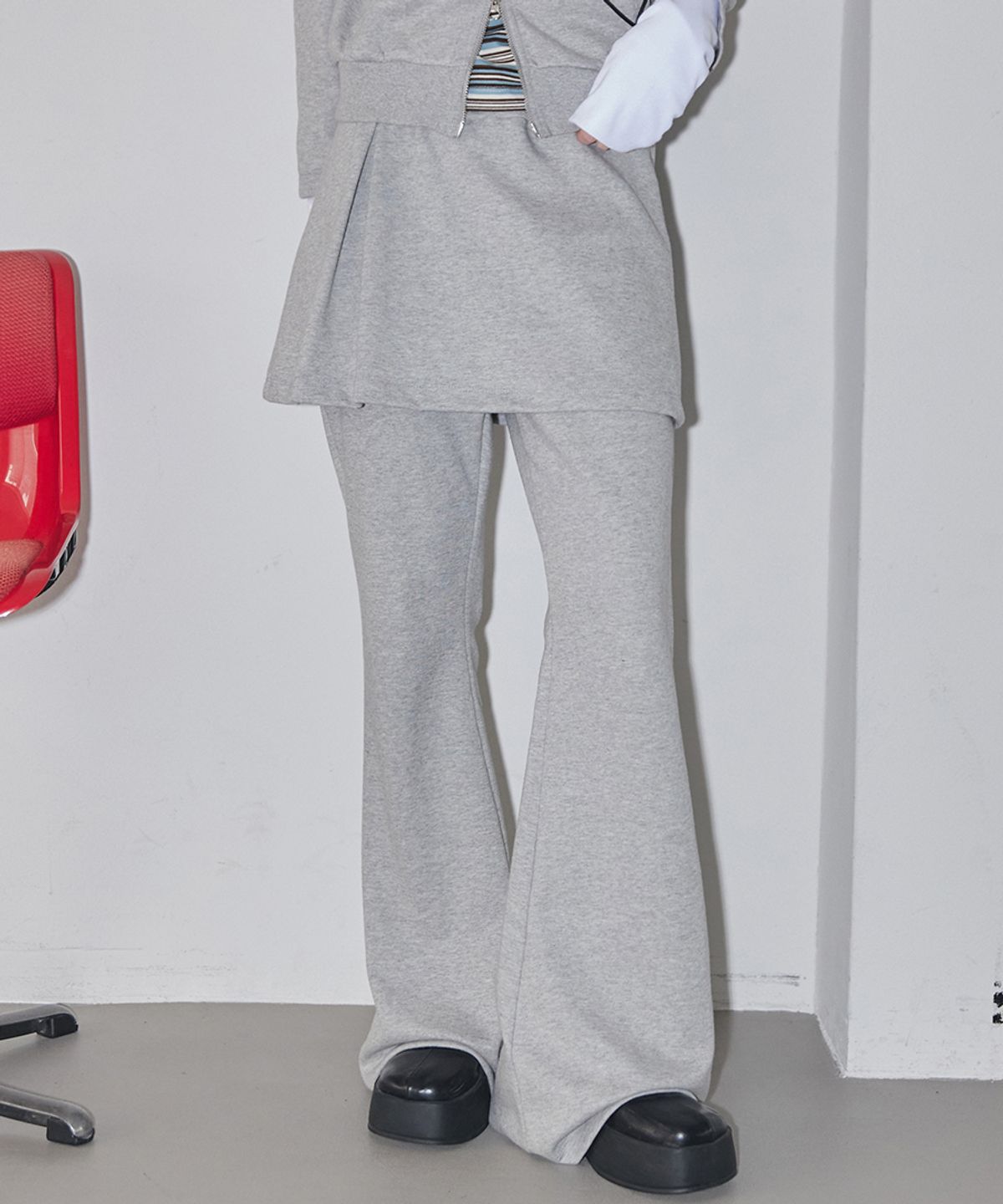 렌세(RENSE) Pintuck Skirt Pants Melange Gray