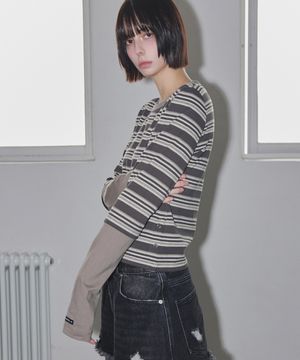 Side Snap Contrast Stripe T-Shirt Charcoal