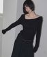 Side Shirring Draped Tee Black