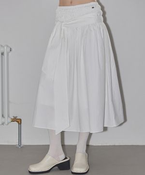 Smocked Shirring Skirt Ivory