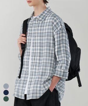 시티보이 오버핏 라이크 린넨 타탄 체크셔츠 3Color