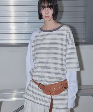 Striped Mixed Sleeve T-Shirt White