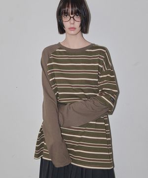 Striped Mixed Sleeve T-Shirt Khaki