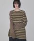 Striped Mixed Sleeve T-Shirt Khaki