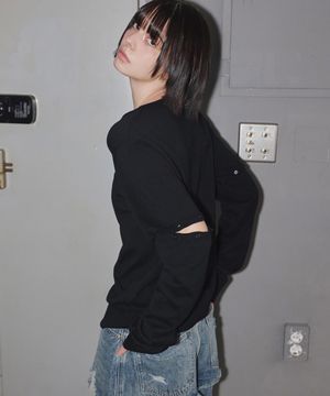 Button Sleeve 2-Way Knit Black