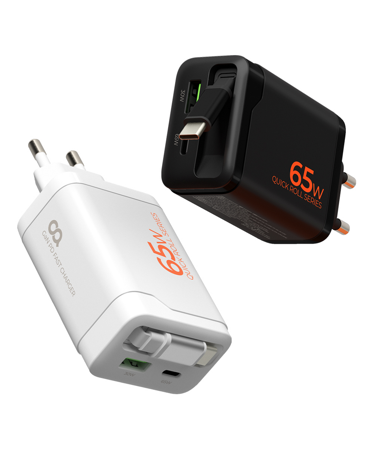 오아(OA) 퀵롤차저 65W GaN C타입 2포트 일체형 케이블 멀티 고속 핸드폰 초고속 충전기