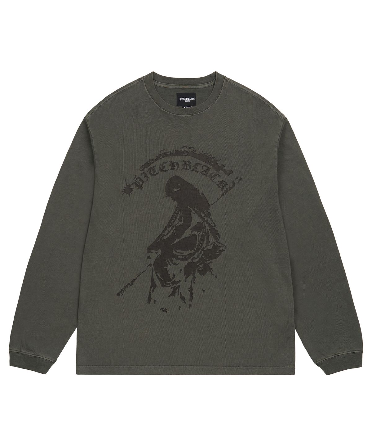 피치블랙(PITCHBLACK) VINTAGE PIGMENT PRINTING LONG SLEEVE TEE (KHAKI GREEN)