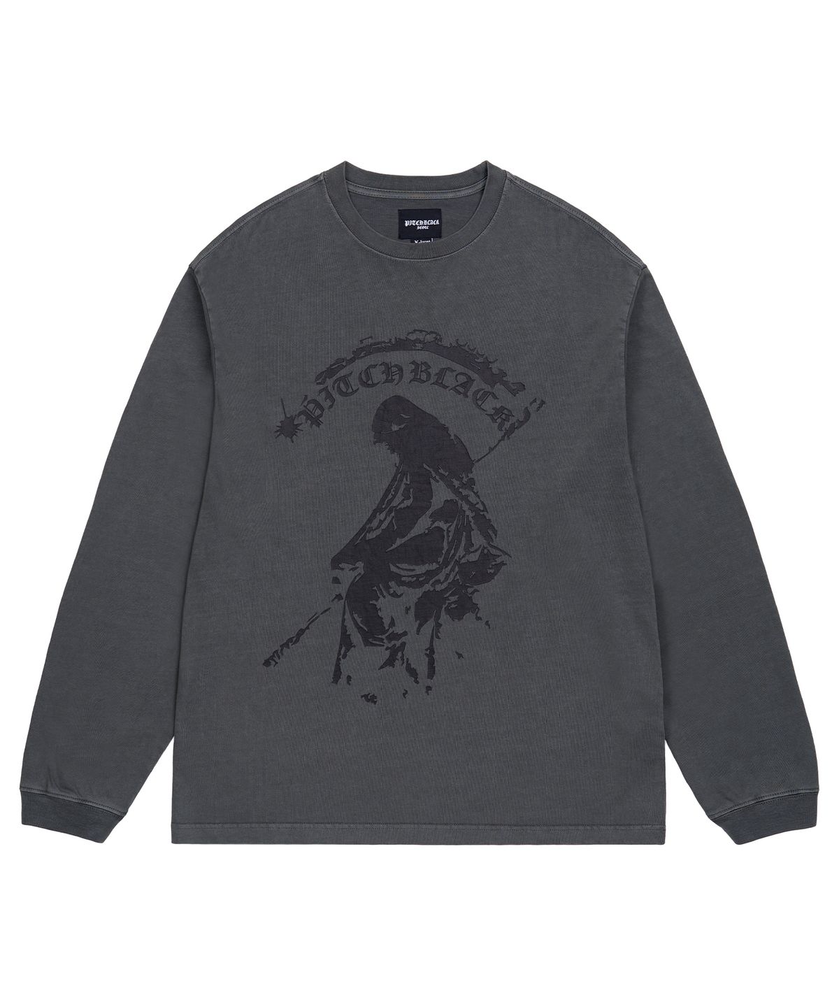 피치블랙(PITCHBLACK) VINTAGE PIGMENT PRINTING LONG SLEEVE TEE (CHARCOAL)