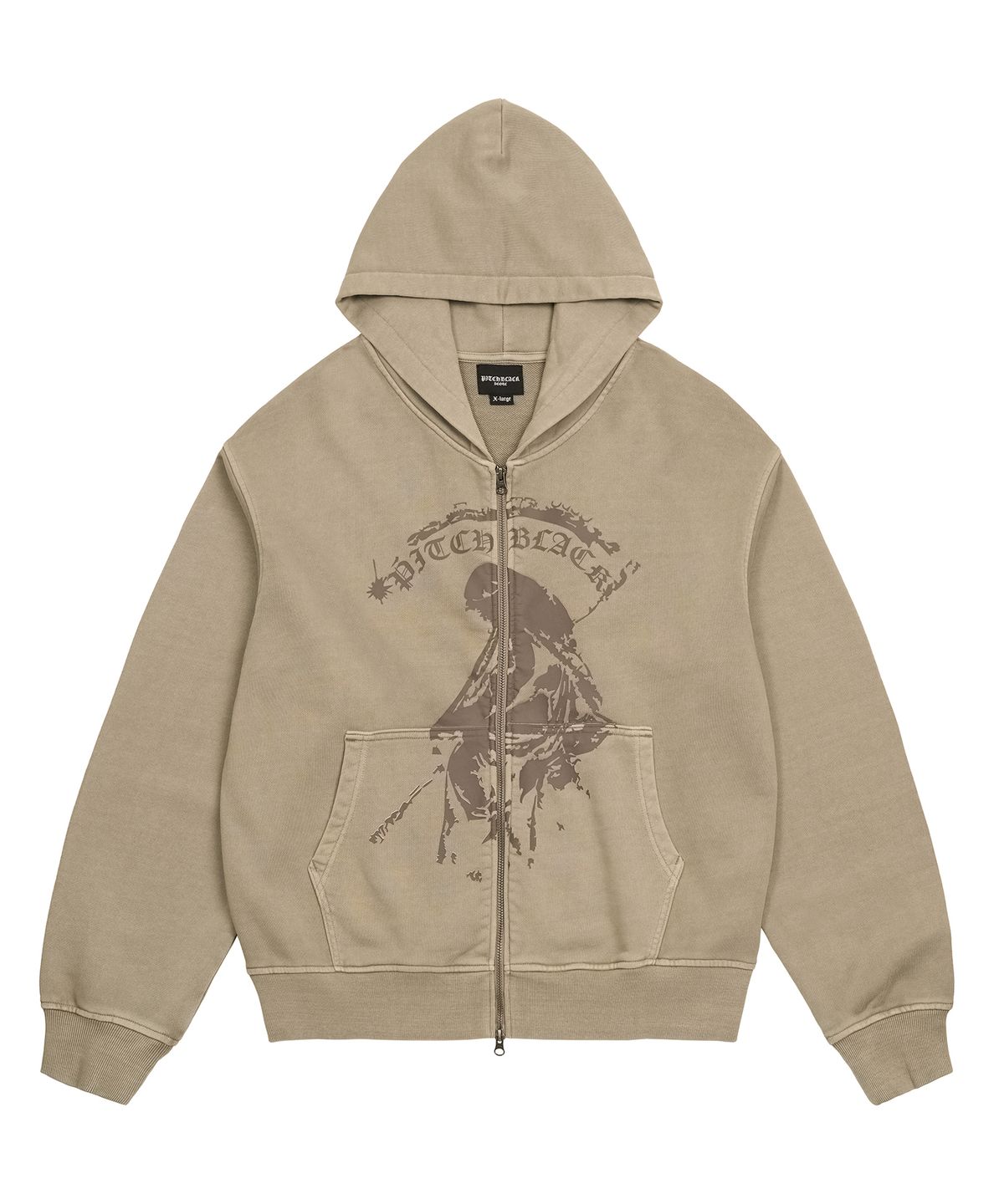 피치블랙(PITCHBLACK) VINTAGE PIGMENT PRINTING HOOD ZIP UP (BEIGE)