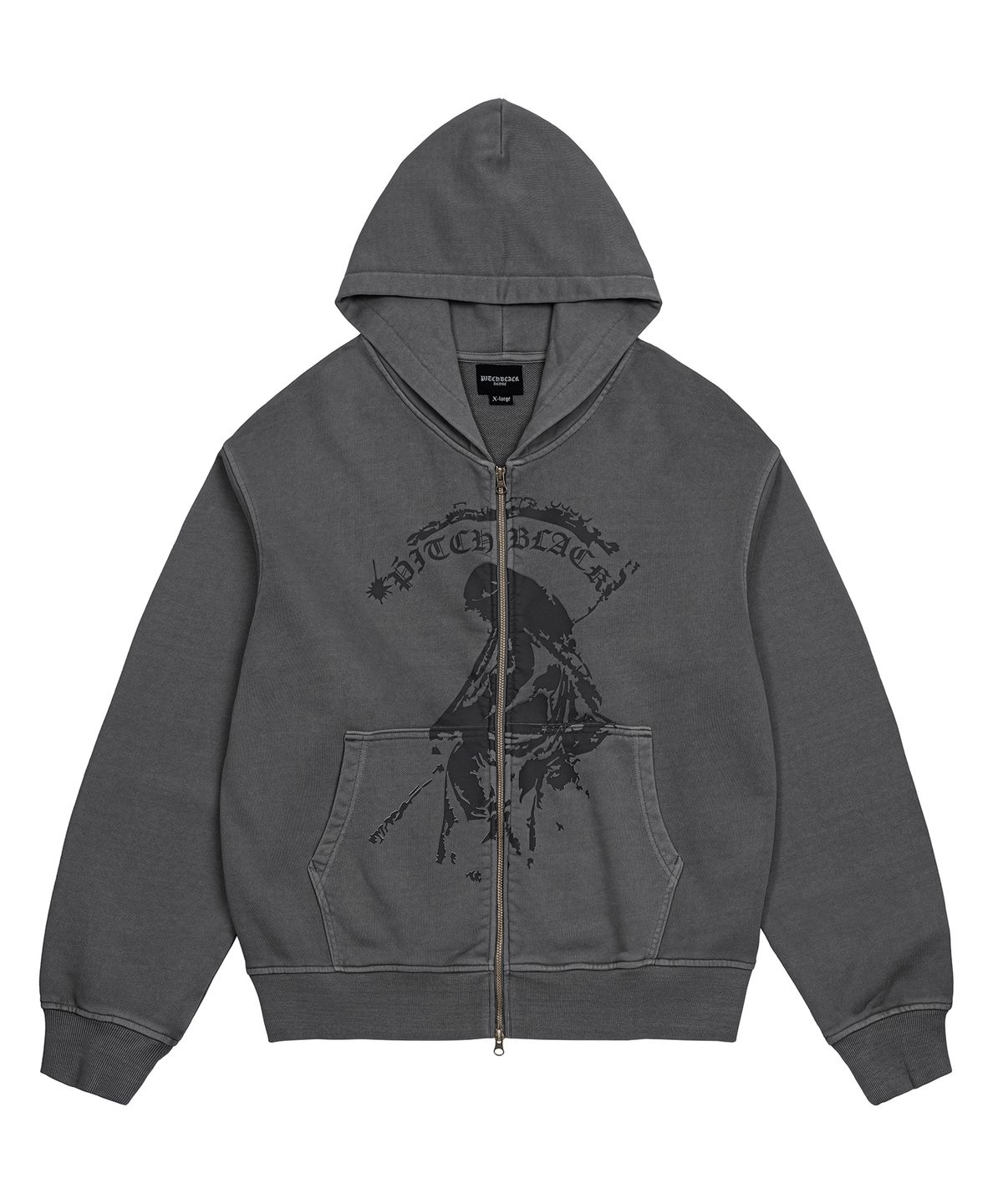 피치블랙(PITCHBLACK) VINTAGE PIGMENT PRINTING HOOD ZIP UP (CHARCOAL)