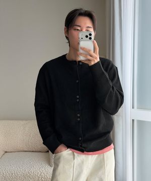 버튼 리듬 라운드 가디건 BK