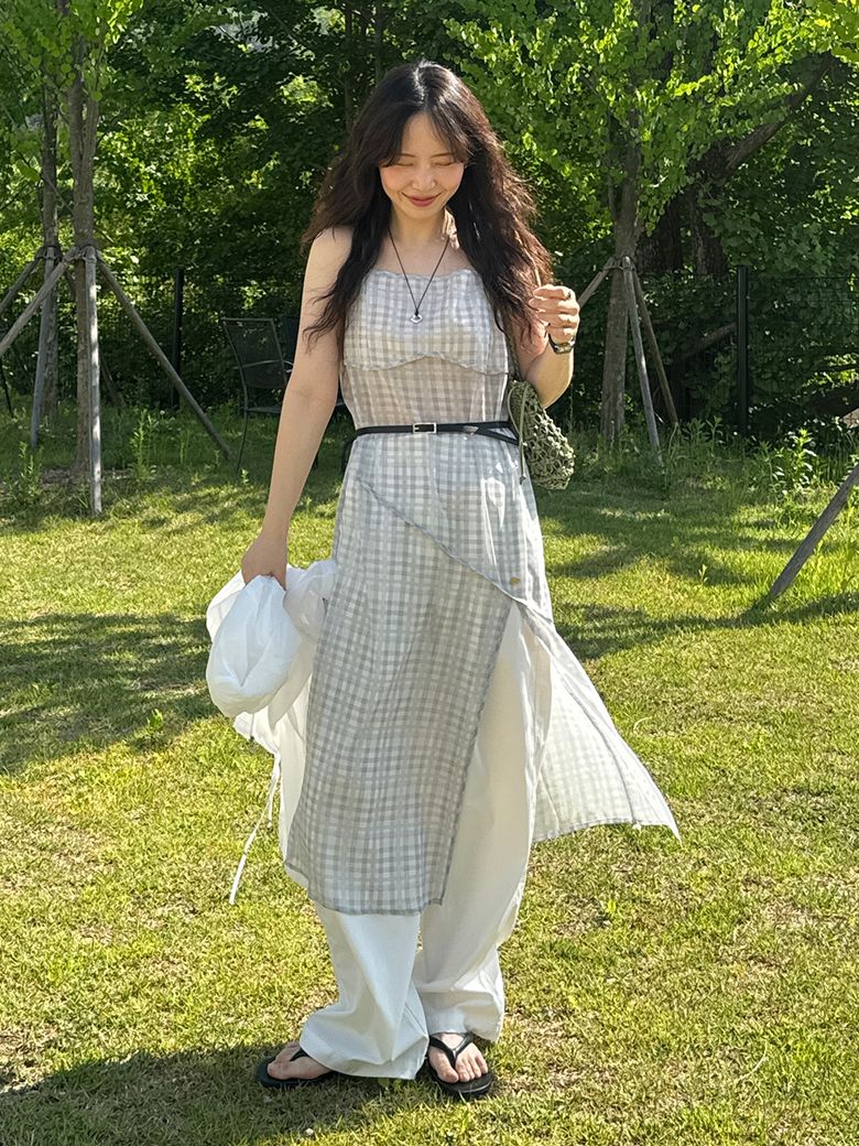 쉬어 레이어드 롱 원피스 CLG