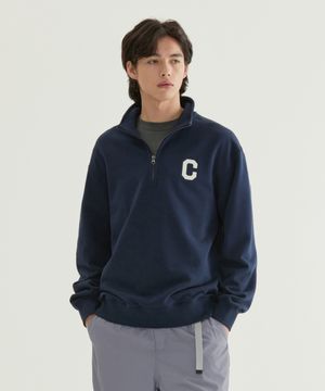 C 로고 하프집업 맨투맨 네이비