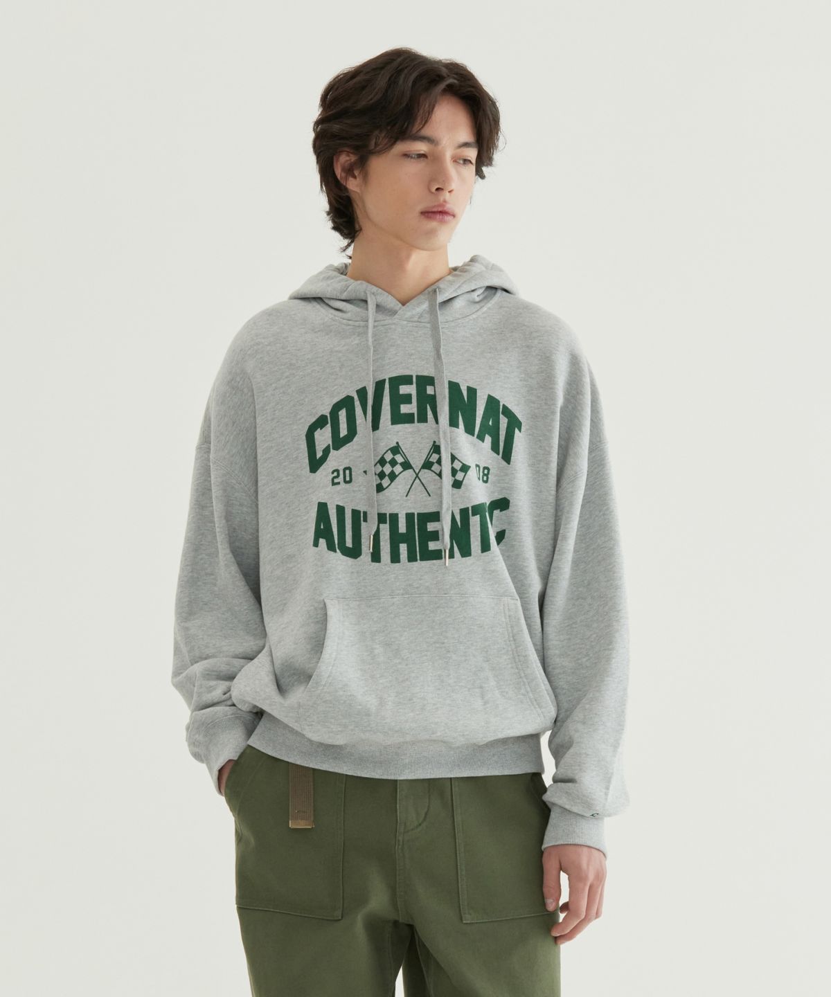커버낫(COVERNAT) 플래그 그래픽 후디 멜란지 그레이