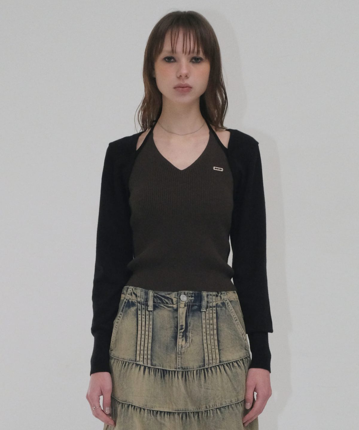 오디너리 홀리데이(ORDINARY HOLIDAY) BOLERO KNIT TOP [BLACK]