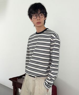 데일리 멀티 스트라이프 롱슬리브 BK