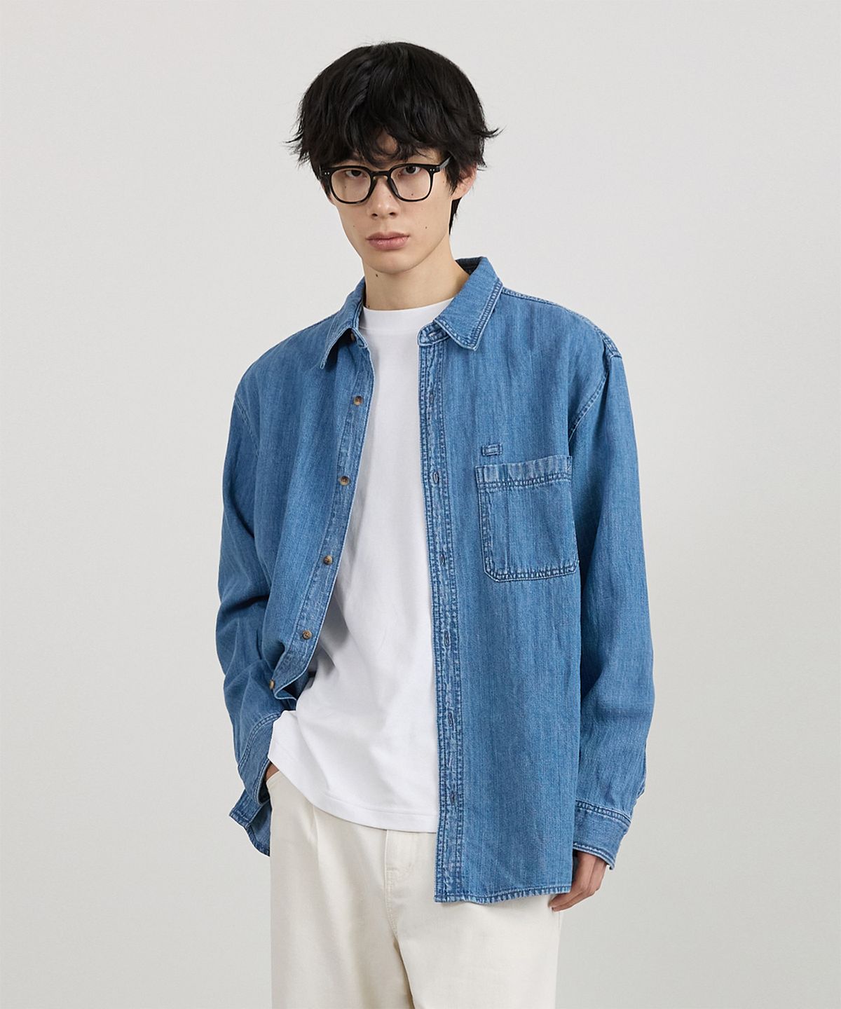 티메이커(TMAKER) 드리즐 린넨 데님 셔츠 MBL