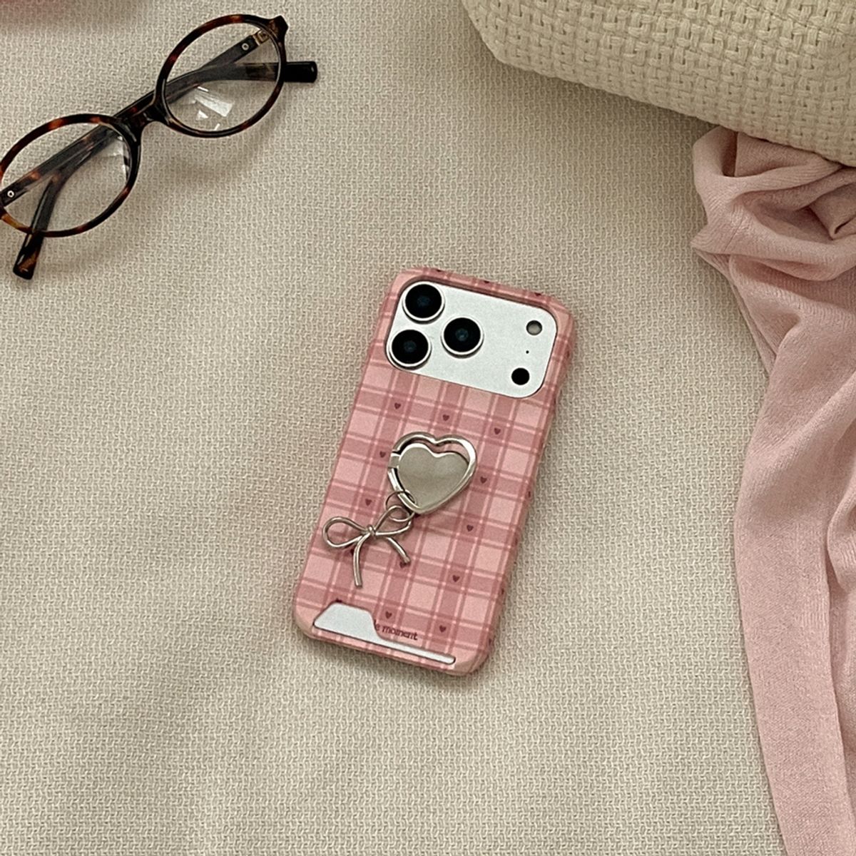 메이드모먼(MADEMOMENT) tiny heart check 디자인 [카드수납 폰케이스]