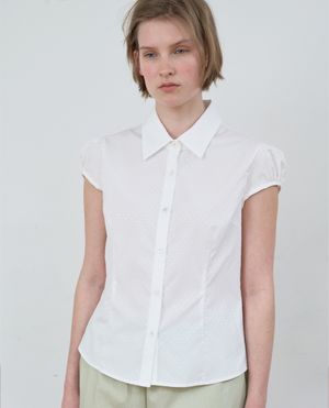 DOT CAP SLEEVE SHIRT_WHITE