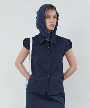 DOT CAP SLEEVE SHIRT_NAVY