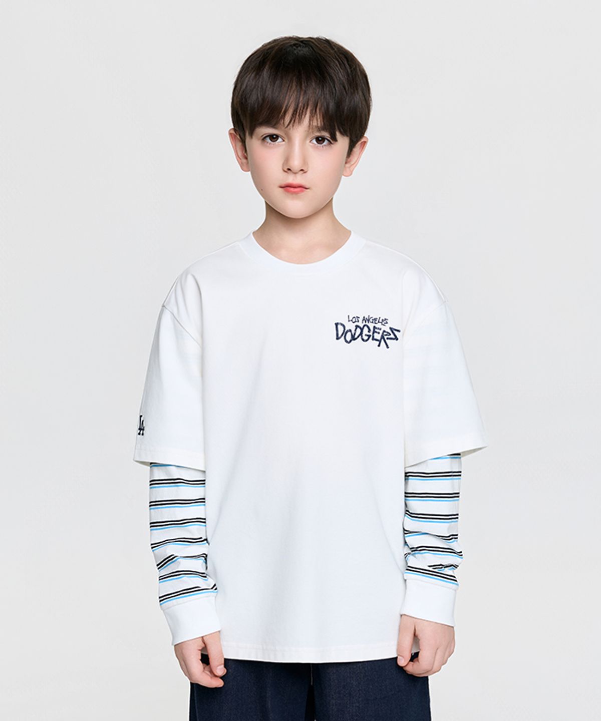 엠엘비 키즈(MLB KIDS) 스트릿 베이직 레이어드 긴팔 티셔츠 LA (Ivory)