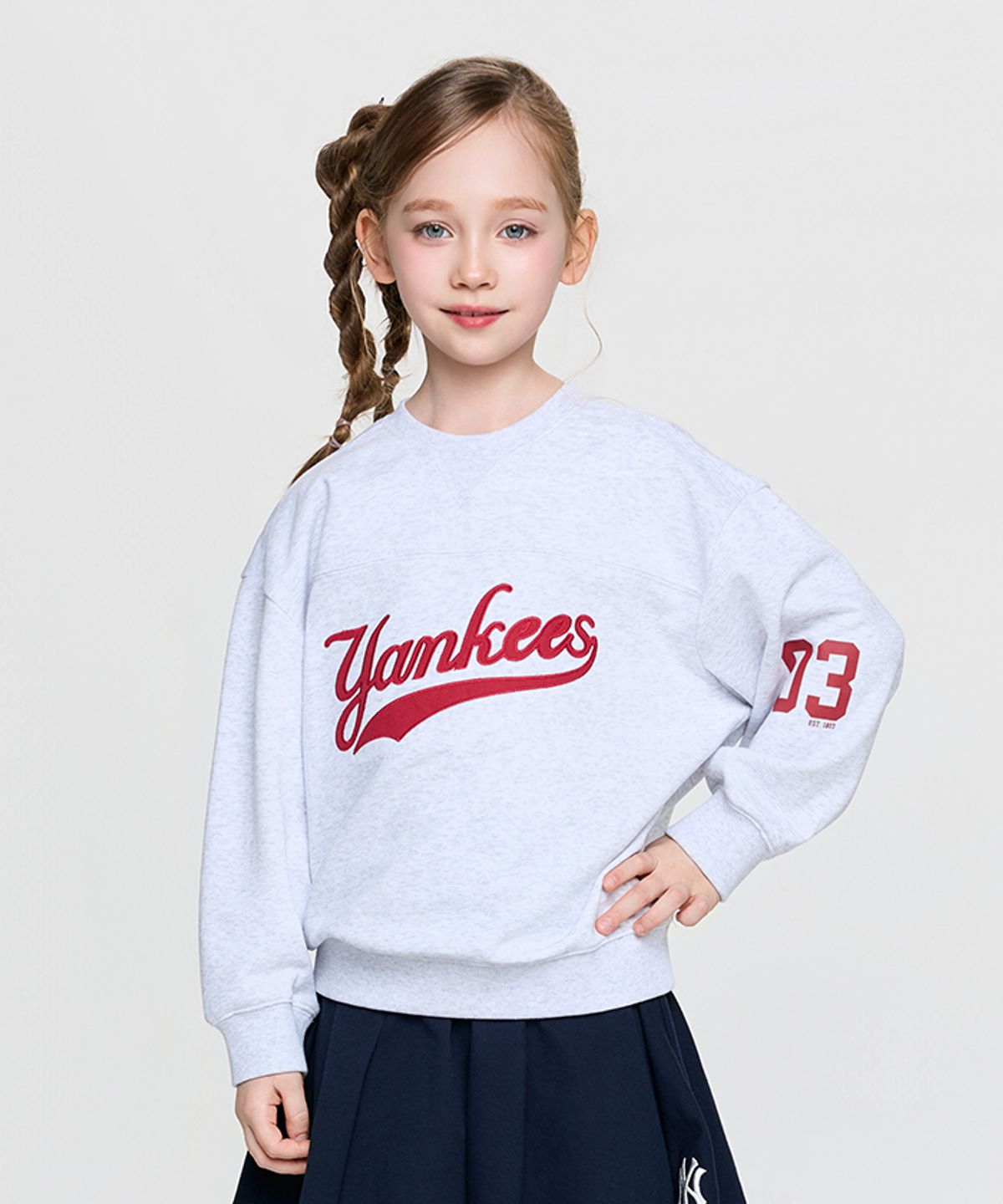 엠엘비 키즈(MLB KIDS) 스포티브 바시티 컬시브 맨투맨 NY (L.Melange Grey)