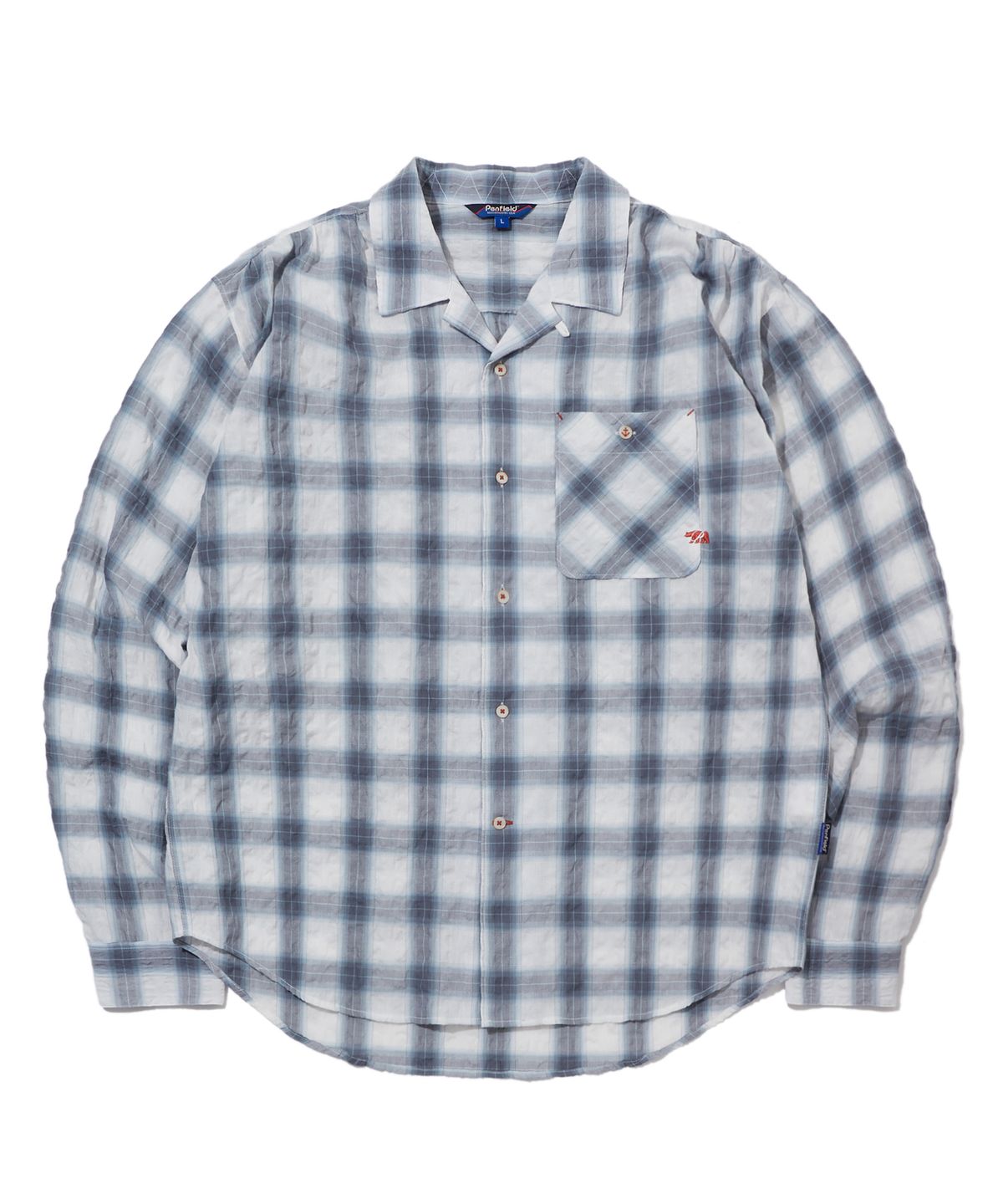 펜필드(PENFIELD) 옴브레 시어서커 오픈카라 셔츠 블루_FS1WR54U