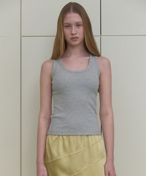 STRIPE SLEEVELESS TOP_GREY/WHITE