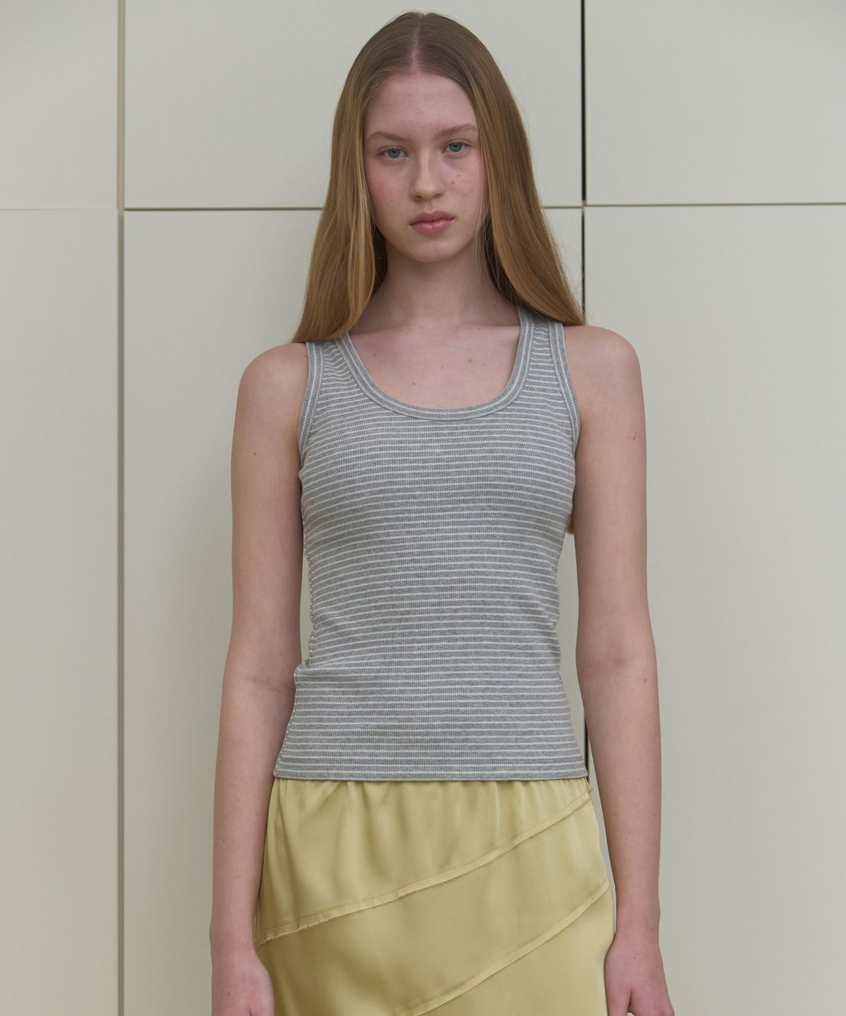 마조네(MA JOURNEE) STRIPE SLEEVELESS TOP_GREY/WHITE