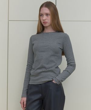 STRIPE LONG SLEEVE T-SHIRT_GREY/CHARCOAL