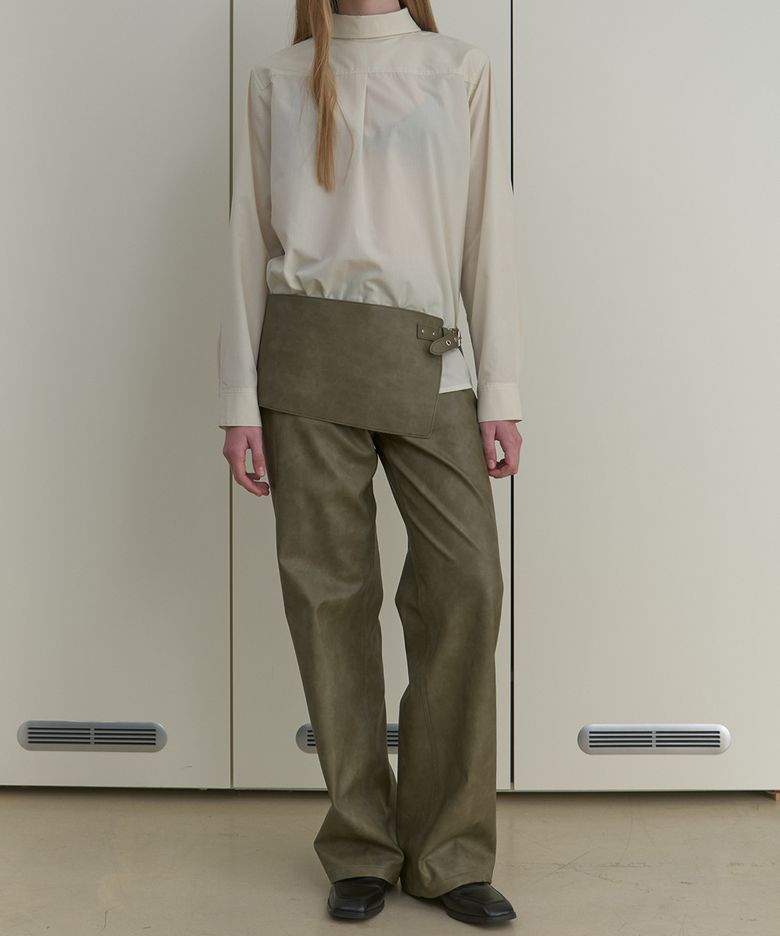 LEATHER STRAIGHT PANTS_KHAKI