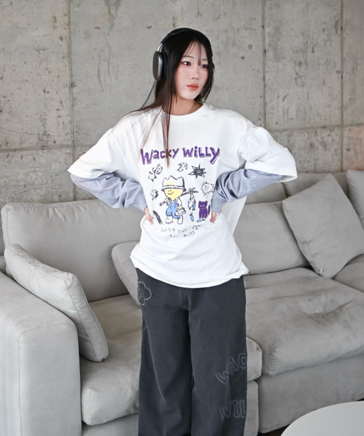 와키윌리(WACKY WILLY) 키키 레이어드 롱슬리브 화이트
