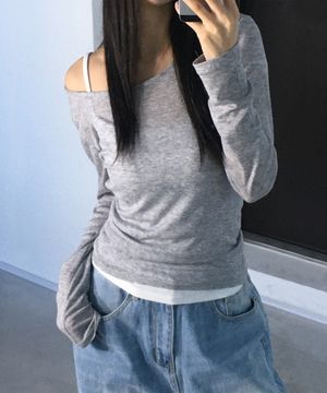 소프트 텐션 슬림 롱슬리브 멜란지