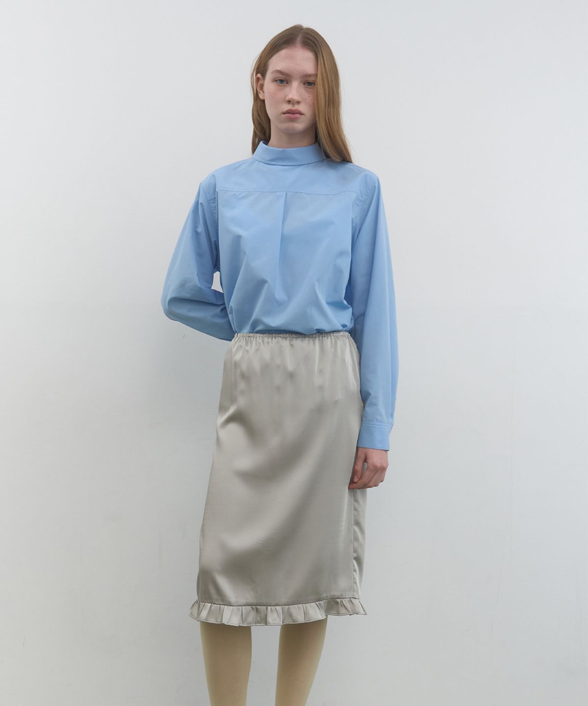 마조네(MA JOURNEE) FRILL LAYERED SATIN SKIRT_GREY