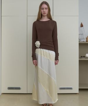 ASYM STRIPE SKIRT_WHITE/LIGHT YELLOW