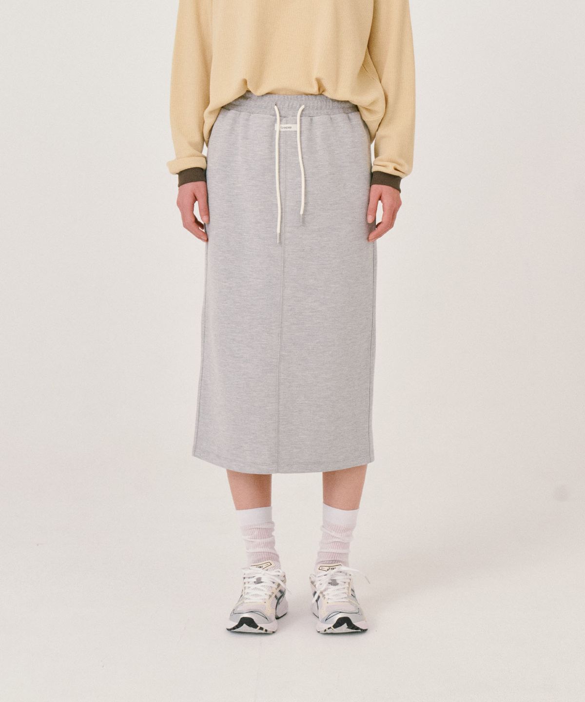 그라스플랜(GRASPLAN) Basic banding skirt_Melange Gray