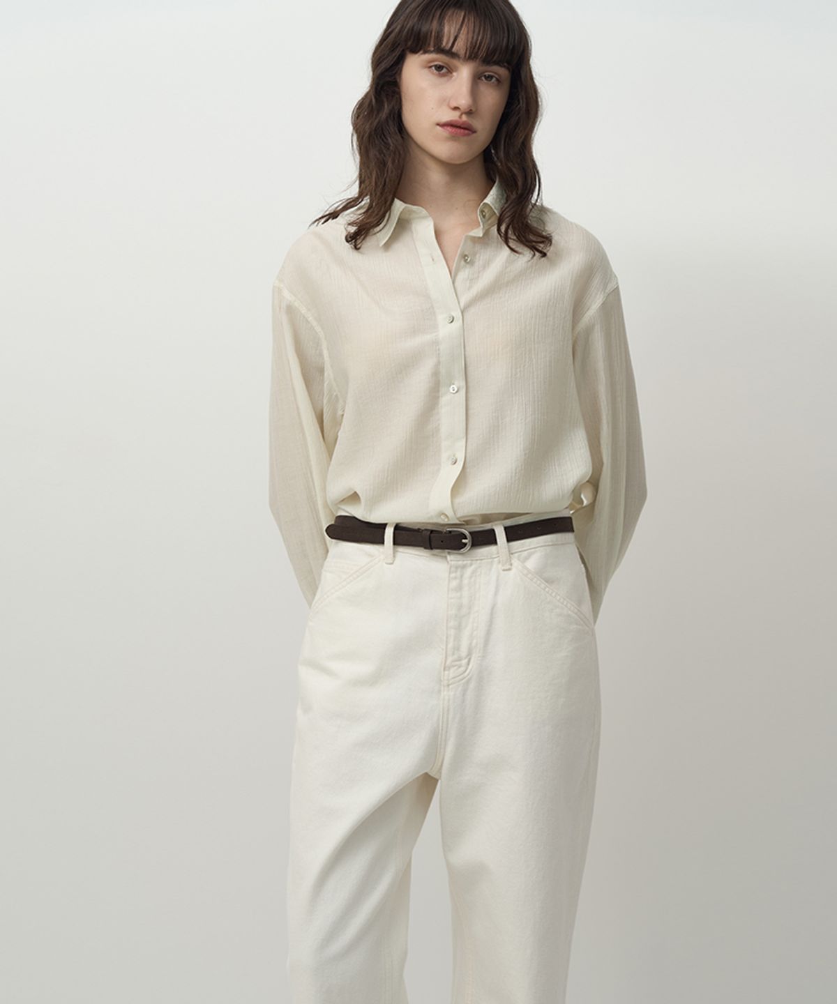 러프사이드 화이트라벨(ROUGH SIDE WHITE LABEL) Wrinkle Shirt Ivory