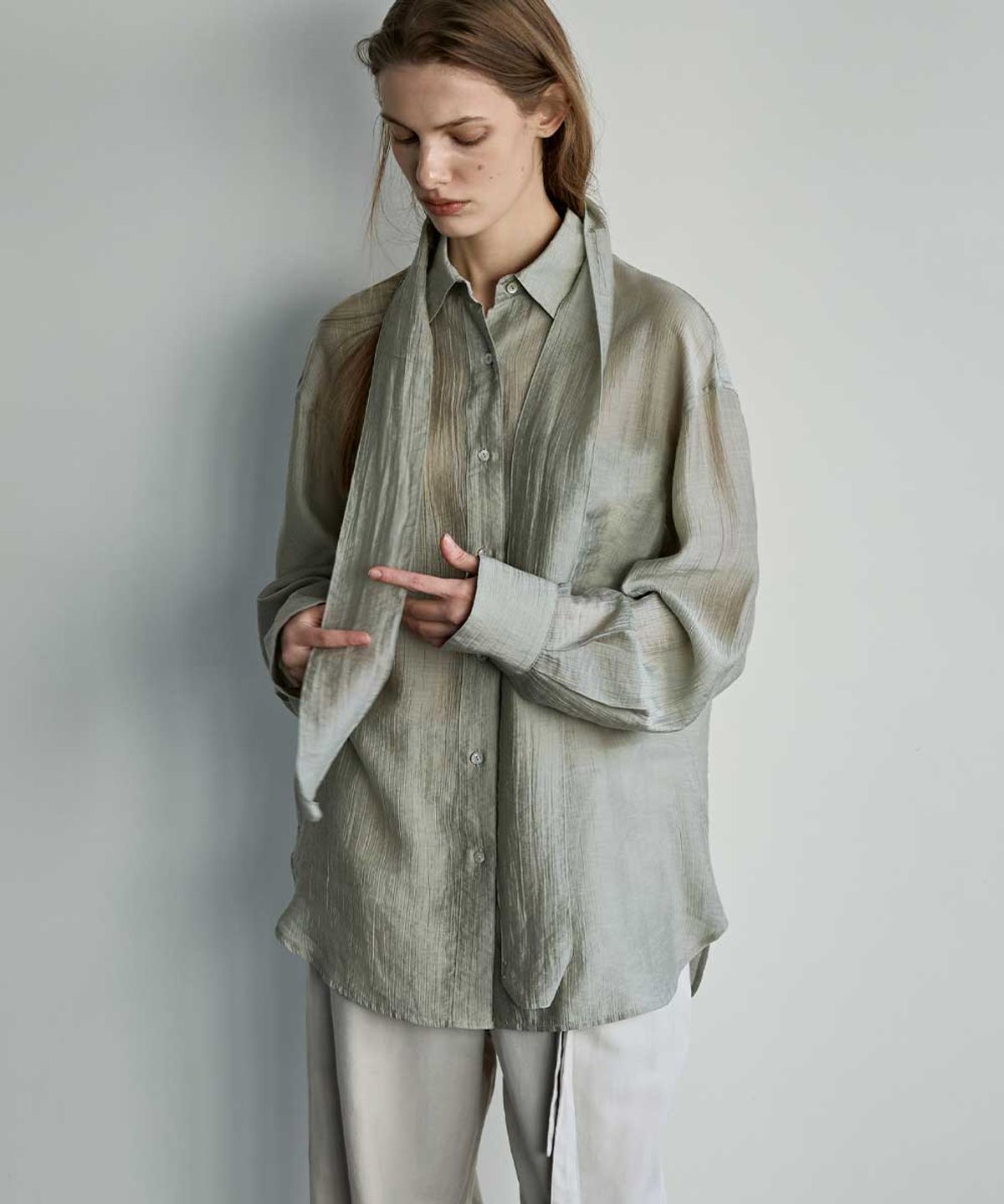 러프사이드 화이트라벨(ROUGH SIDE WHITE LABEL) Wrinkle Shirt Sage