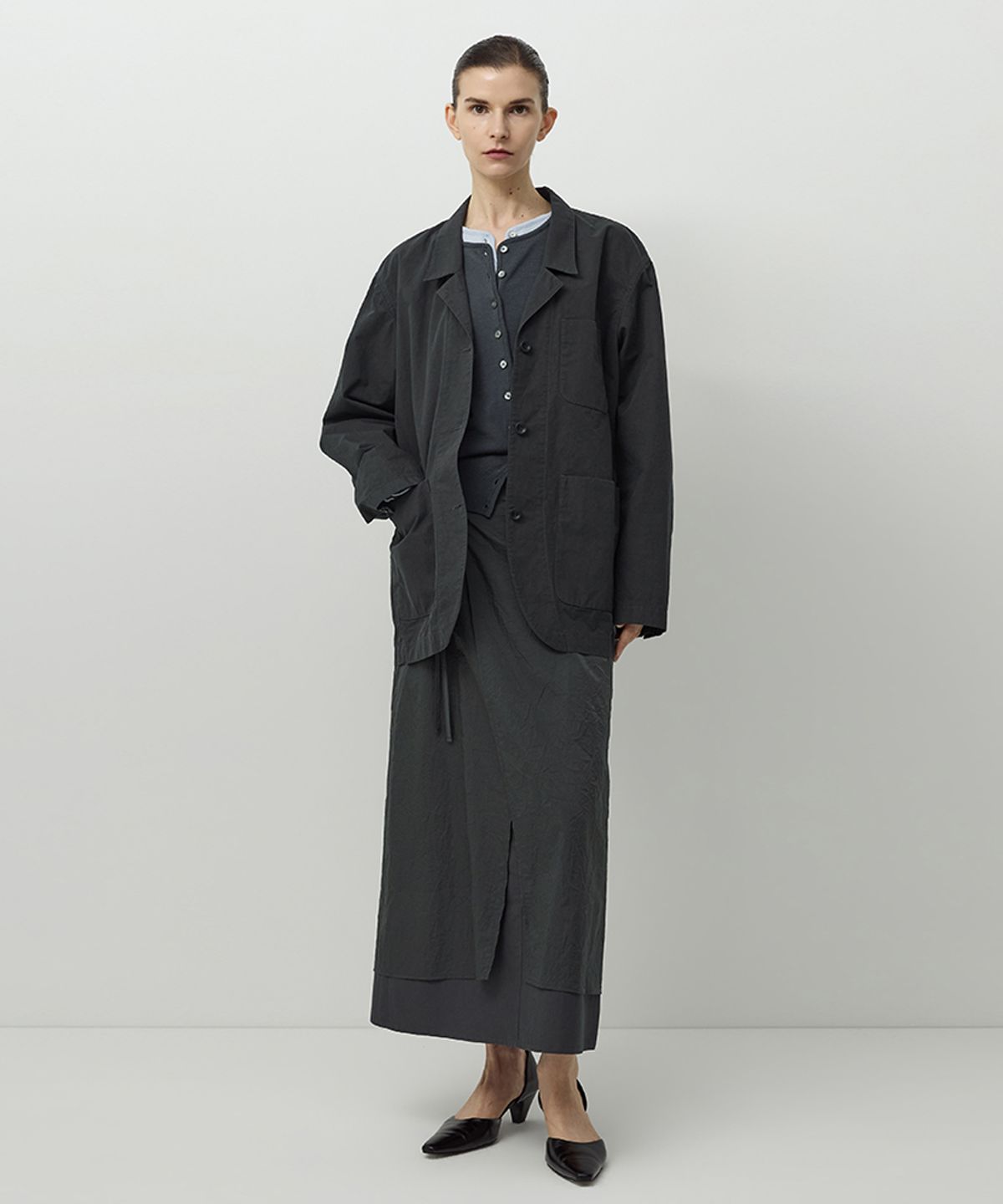 러프사이드 화이트라벨(ROUGH SIDE WHITE LABEL) French Linen Jacket Charcoal