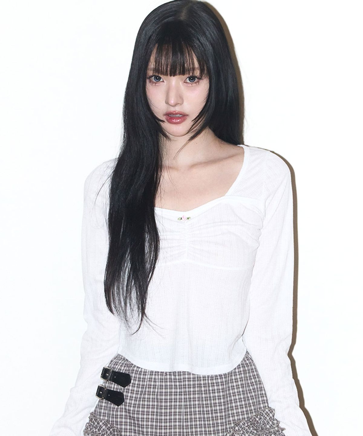 일리고(ILLIGO) 로즈 셔링 롱슬리브 화이트
